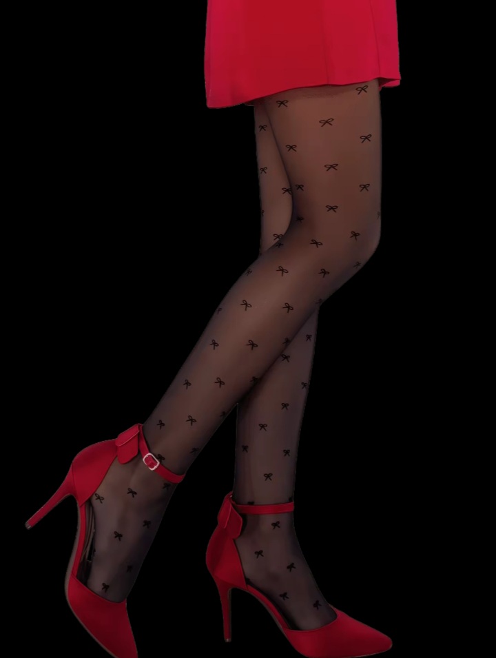 Women’s Sheer Black Bow Pattern Tights – Elegant Hosiery with Delicate Bow Motif